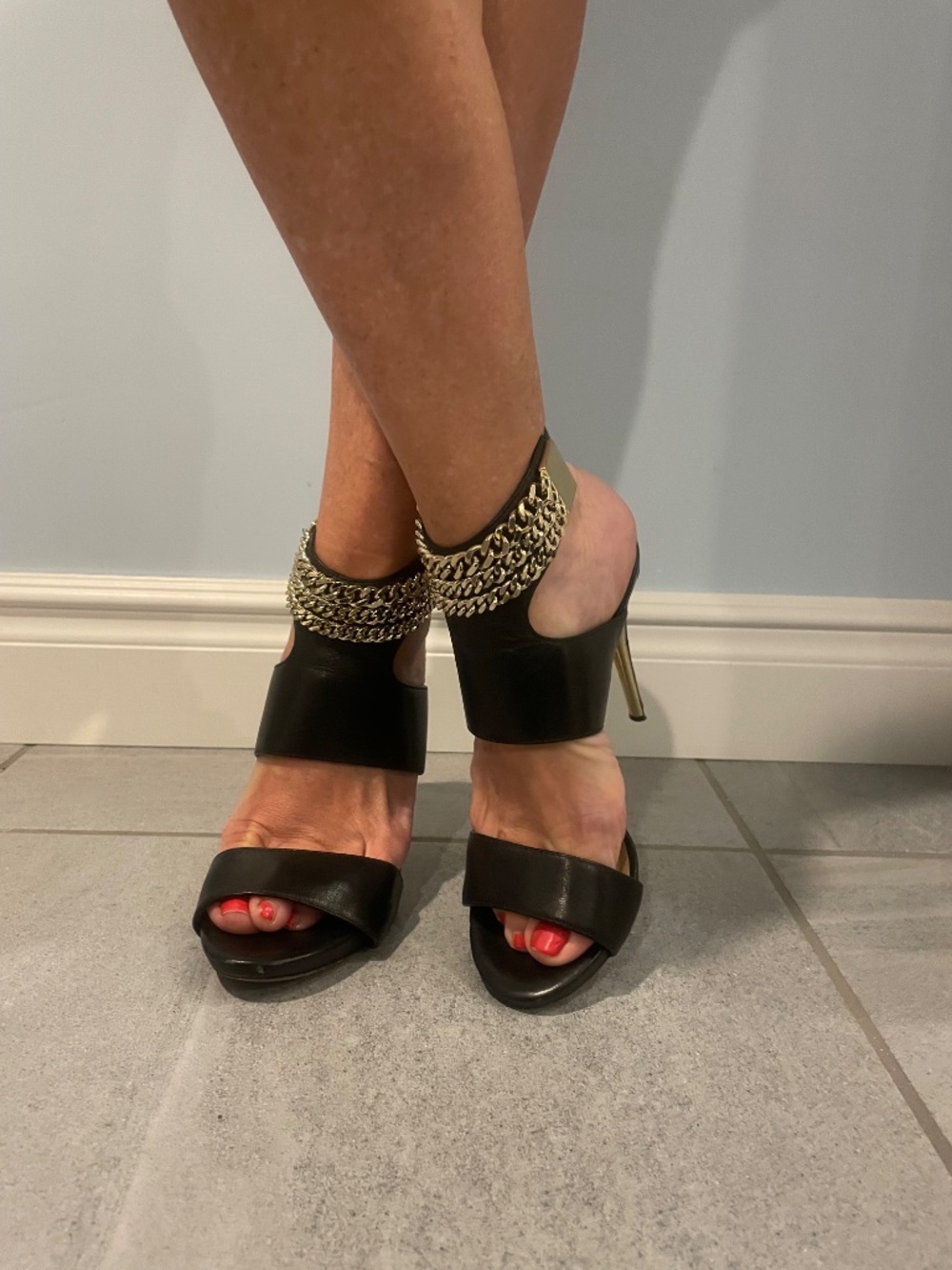 MARCIANO Black with Gold Chain High Heel Sandals - Picture 4 of 7
